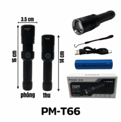 Đèn Pin Sạc PM-T66 – Nhỏ Gọn, Zoom Linh Hoạt, Ánh Sáng Mạnh Mẽ