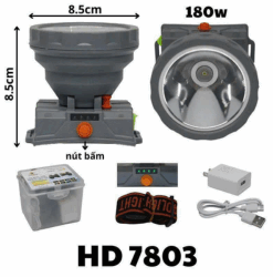 Đèn Pin Đội Đầu HD 7803 – Công Suất Khủng 180W, Siêu Sáng, Hiển Thị Pin, Phù Hợp Mọi Môi Trường Làm Việc